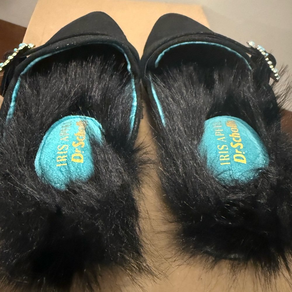 Dr Scholls Mr Carl Black Fur-Trimmed Women's Loafers NEW 6 - Picture 6 of 7